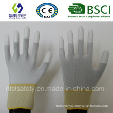 13G White Polyester Nliner with White PU Finger Tip Coating Work Glove (SL-PU205)